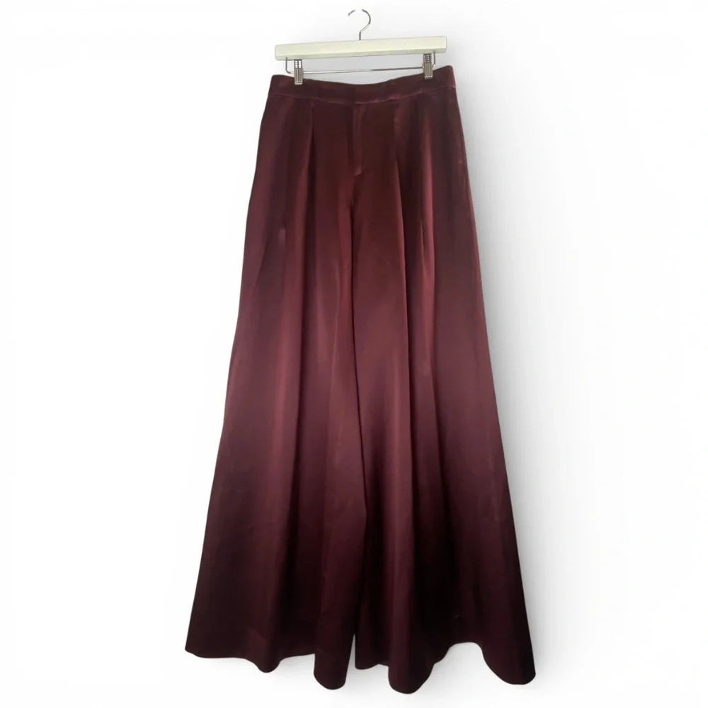 BANANA REPUBLIC Belay 100% Silk Wide-Leg Pant Trouser in Dark Cherry Red Size 6 - Picture 3 of 9